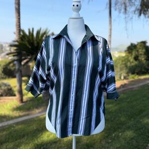 Madewell Oversized Pleated Dark Green Striped Button-Up Shirt